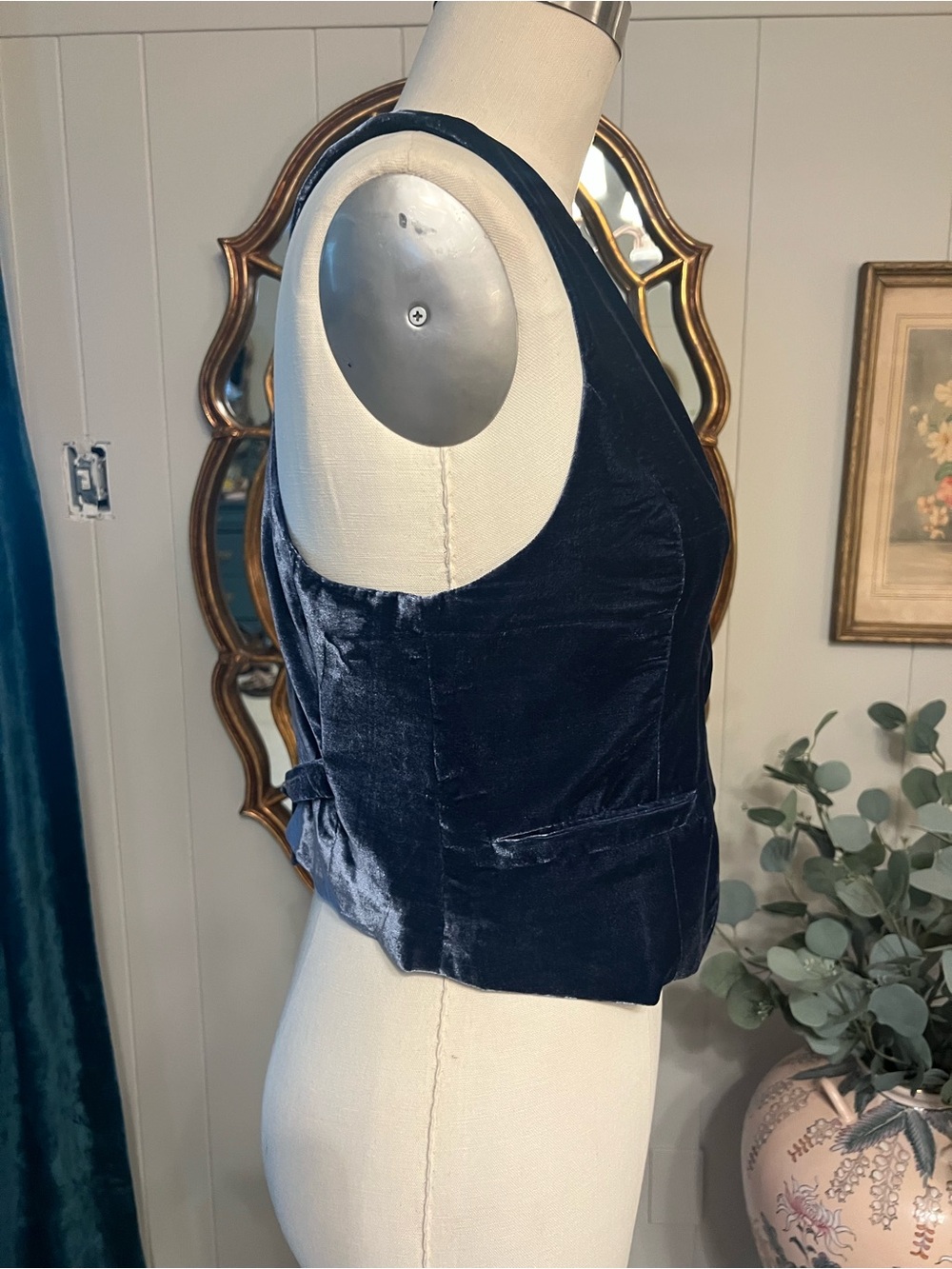 Free People Women's Navy Velvet Vest - Classic Button Front - Picture 2 of 9